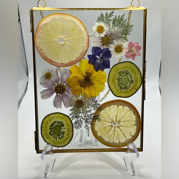 Other - Handmade Pressed Flower/Fruit Art in Gold Frame